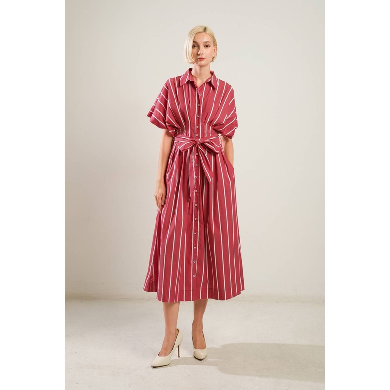 DARING HEART WOVEN MIDI DRESS|RED|S|M|L