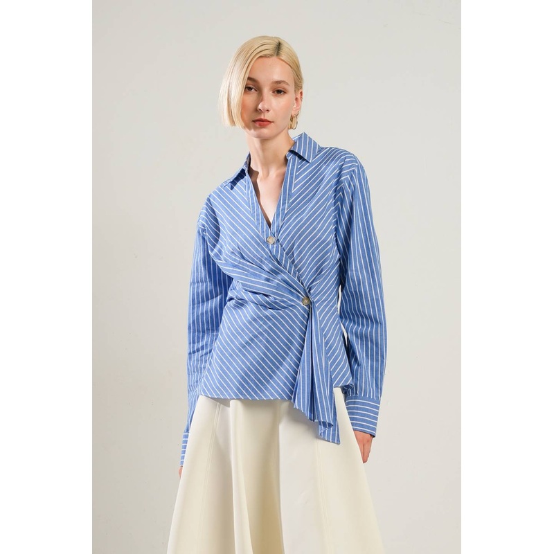 EVERMORE ELEGANCE WOVEN TOP|BLUE/WHITE|S|M|L