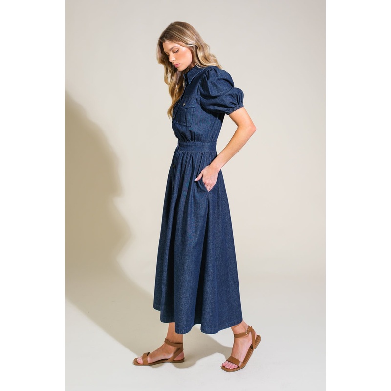 GET THE LOOK DENIM MIDI DRESS|MEDIUM INDIGO|S|M|L|1X|2X|3X