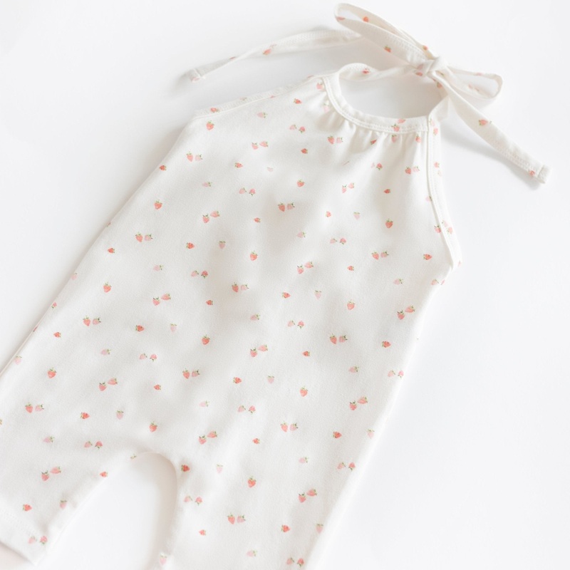 Halter Romper|0-3M|3-6M|6-9M|9-12M|12-18M|18-24M|2-3T|3-4T|4-5T|5-6T|Heathered Grey|Strawberries – Organic Cotton