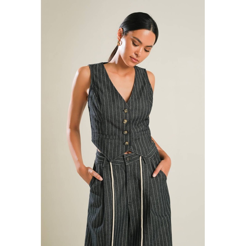 HAZY DAYS DENIM VEST|BLACK|S|M|L