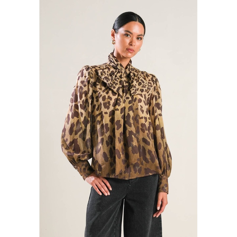 KEEPING TABS WOVEN TOP|TAUPE/BROWN|S|M|L