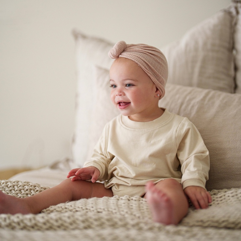Lightweight Crewneck Romper|NB|0-3M|3-6M|6-9M|9-12M|Oatmeal