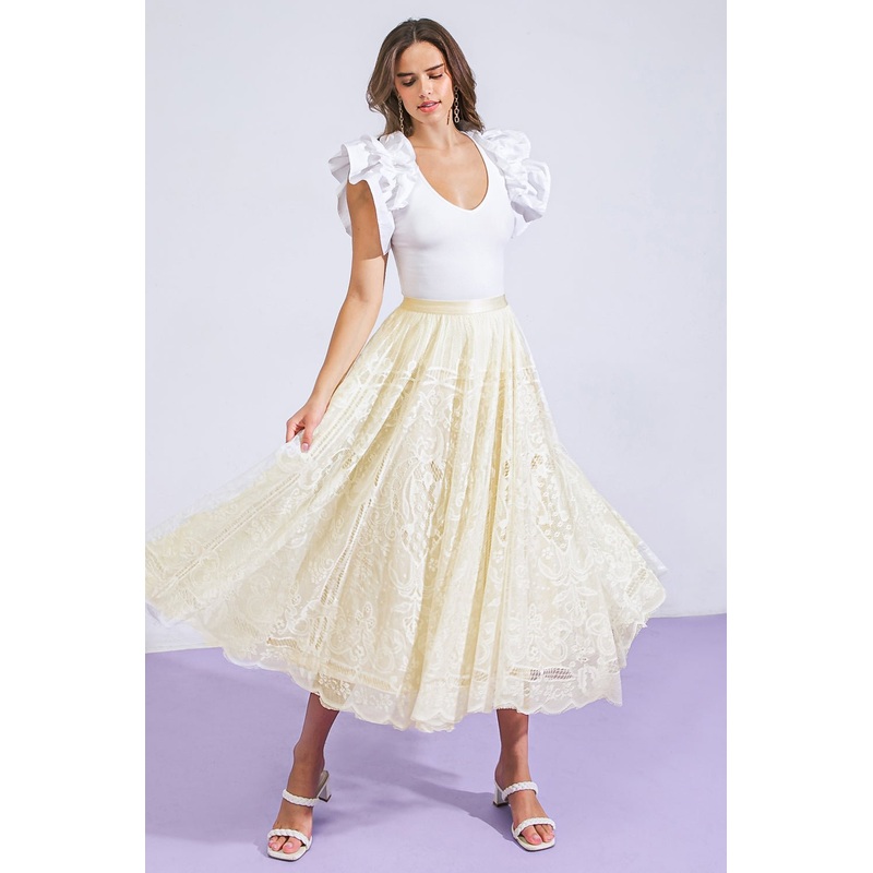 MEANINGFUL MOMENT WOVEN LACE MIDI SKIRT