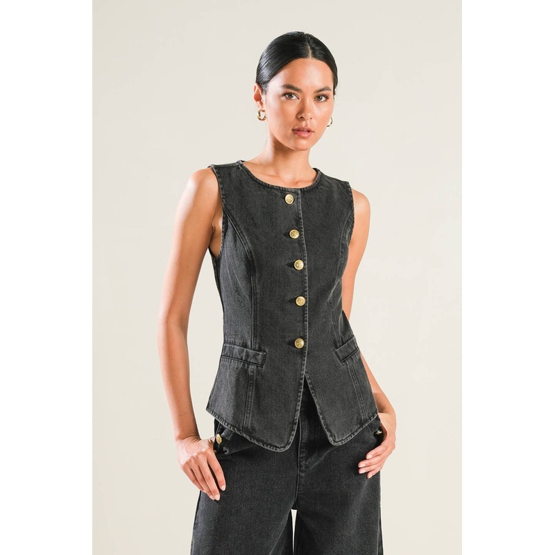 MYSTIC SANDS DENIM VEST|BLACK DENIM|S|M|L