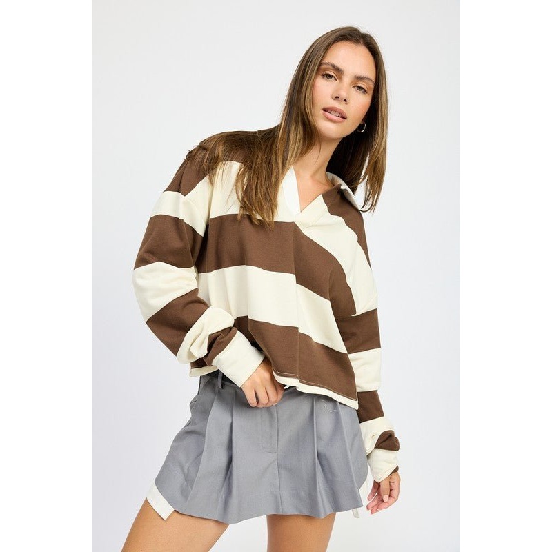 OVERSIZED RUGBY STRIPE POLO|CHOCOLATE CREAM|S|M|L
