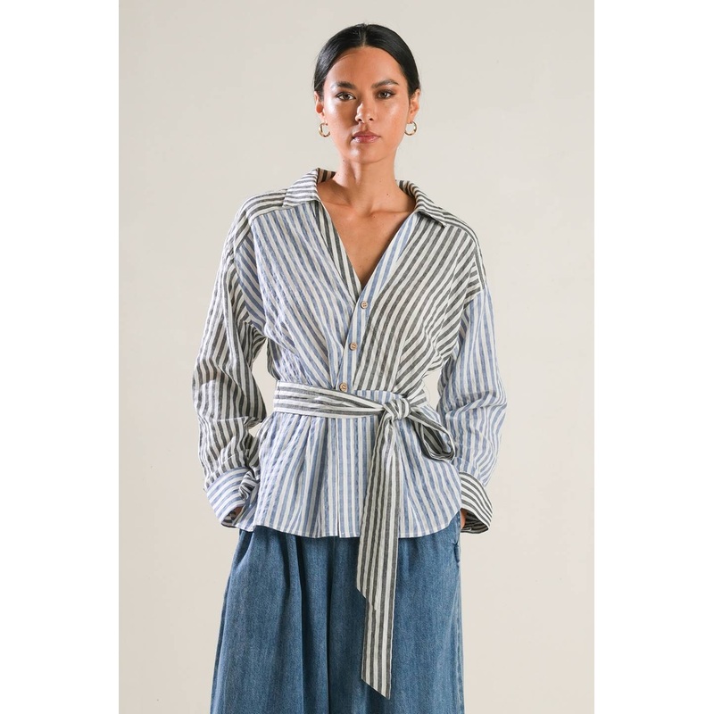 RAYS OF HOPE WOVEN TOP|NAVY/BLACK|S|M|L