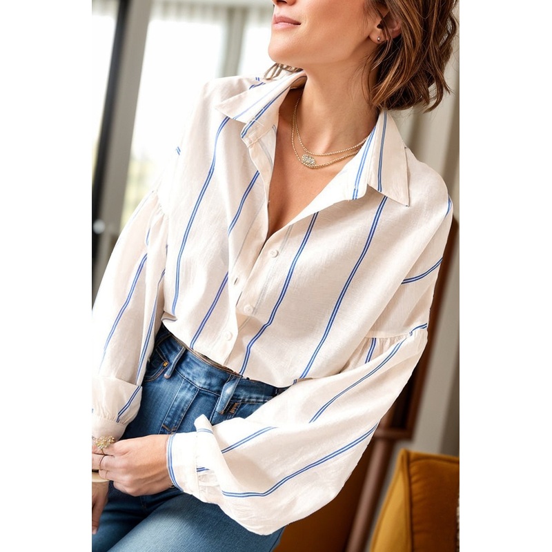 Striped Collared Neck Long Sleeve Shirt