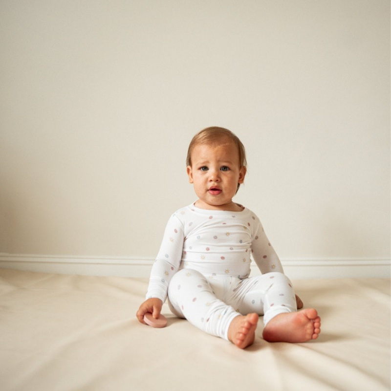 Two Piece Bamboo Pajama Set|12-18M|18-24M|2-3T|3-4T|Heathered Tan Smilies|Pastel Smilies