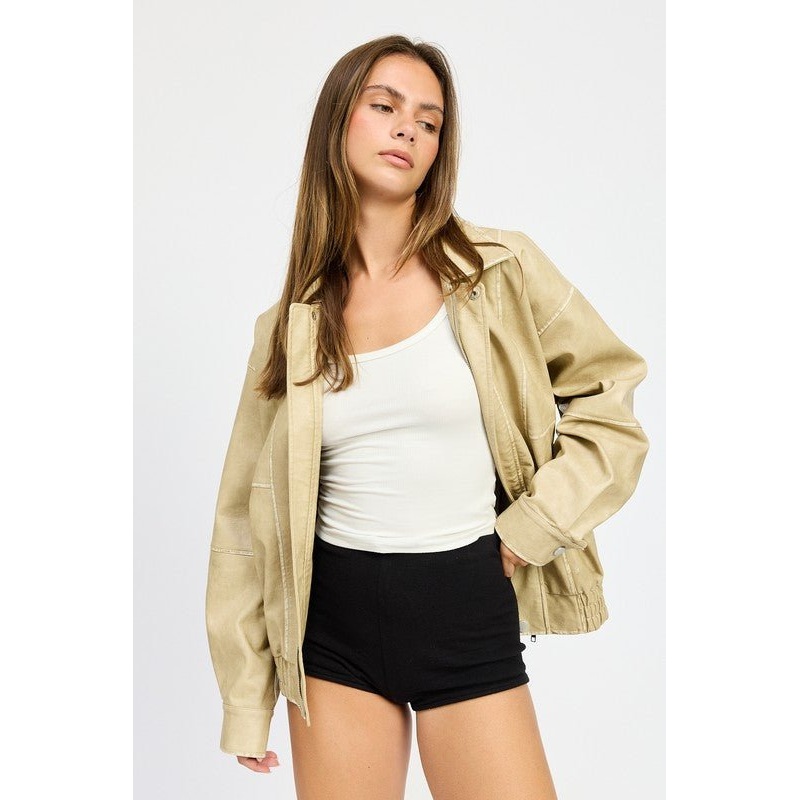 VINTAGE PU OVERSIZED BOMBER JACKET