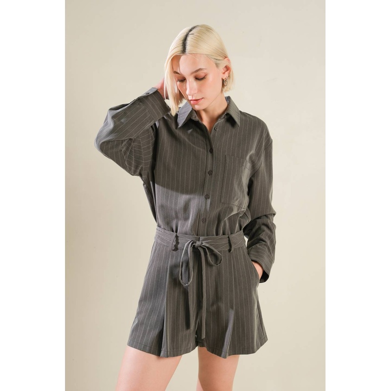 AM I OKAY WITH WOVEN ROMPER|CHARCOAL|S|M|L
