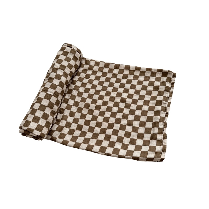 Bamboo Swaddle Blanket – Toffee Checkered