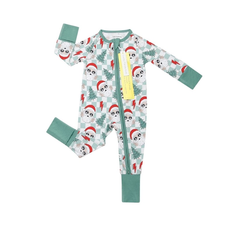 Bamboo Zip Romper | Checkered Santa