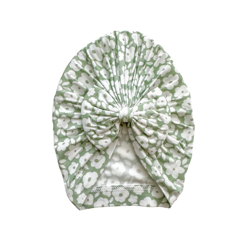 Bow Turban Hat – Sage Ditsy Floral