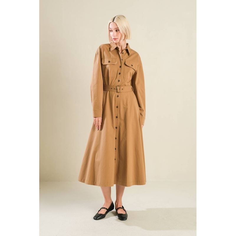 CHARMING DECISION WOVEN MIDI DRESS