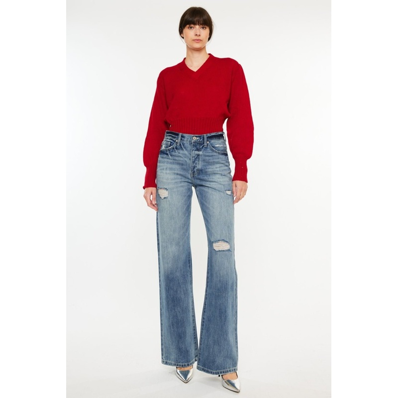 Distressed High Waist Bootcut Jeans