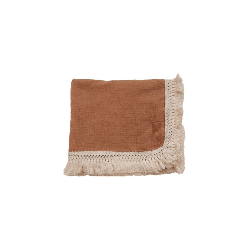 Fringe Swaddle Blanket – Caramel