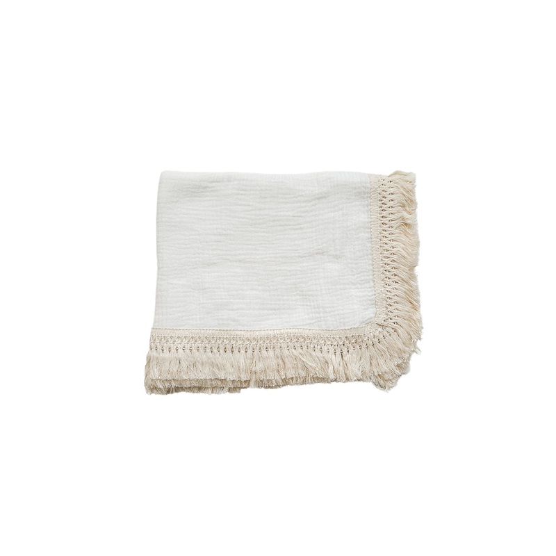 Fringe Swaddle Blanket – White