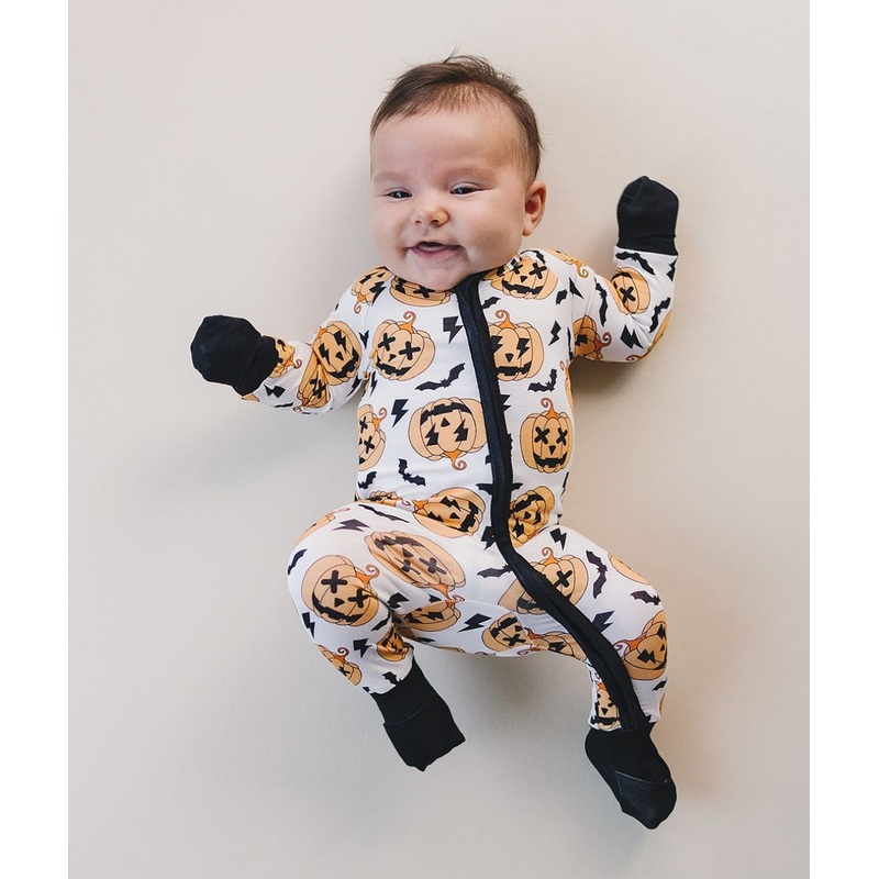 Halloween Bamboo Zip Romper | Black