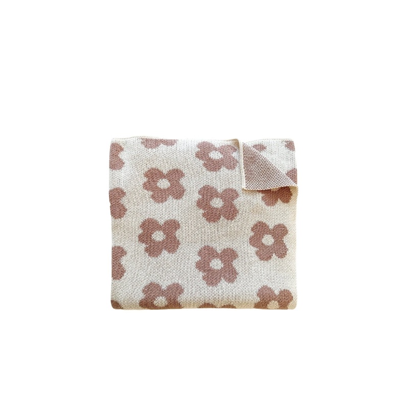 Knitted Baby Blanket – Mocha Daisy