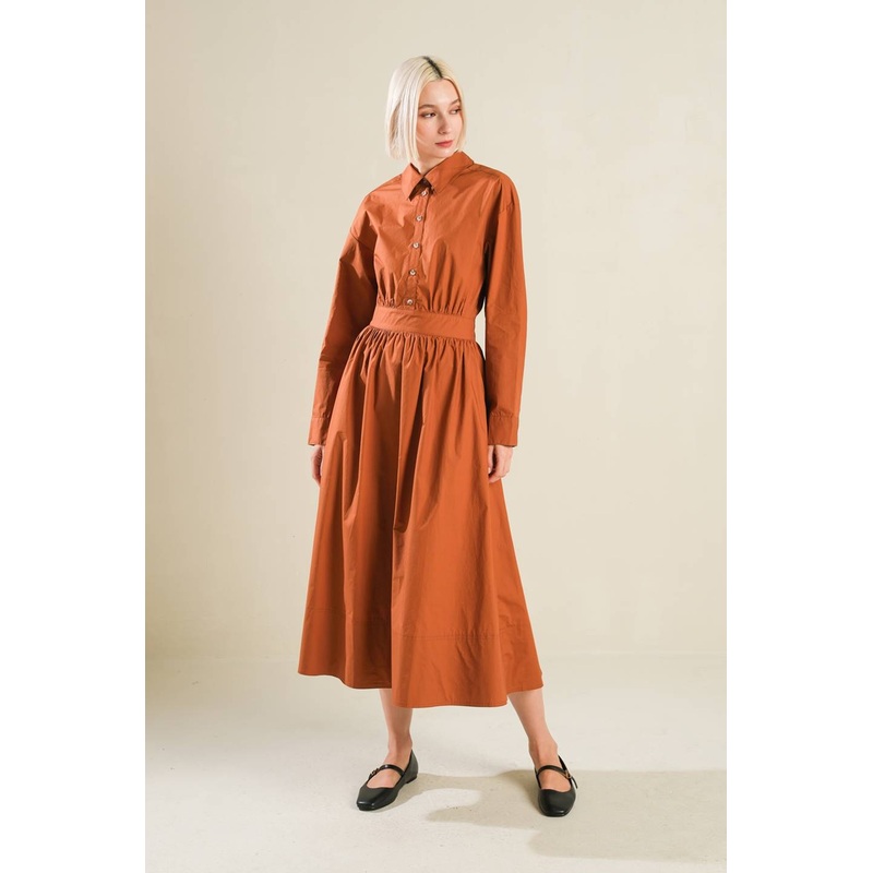 MEADOW MUSE WOVEN MIDI DRESS|RUST|S|M|L