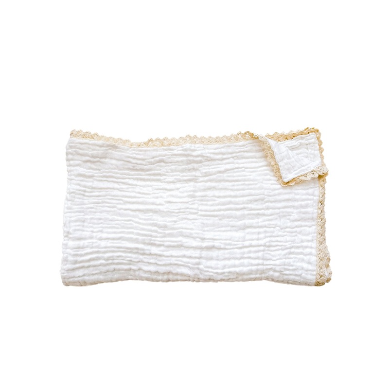 Muslin 6-Layer Blanket – Cream Lace