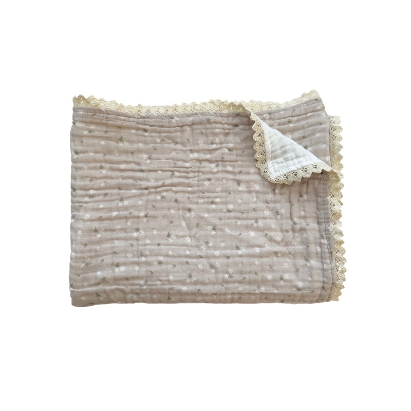 Muslin 6 Layer Blanket – White Tiny Floral