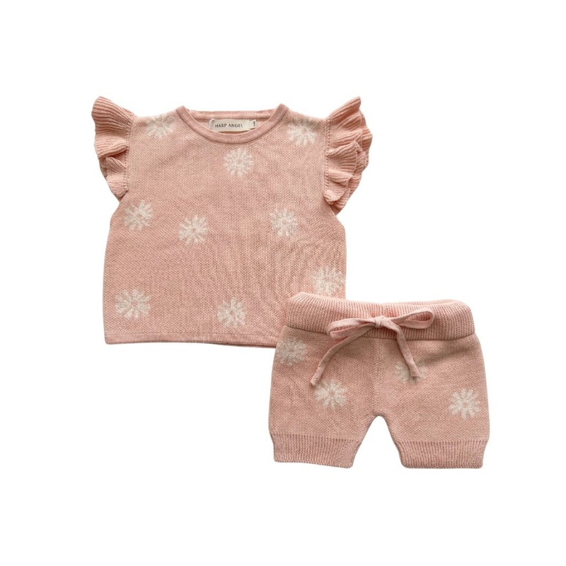Organic Knit Short Set – Coral Daisies
