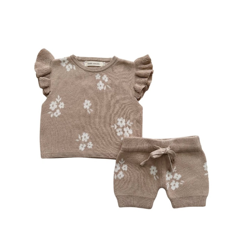 Organic Knit Short Set – Tan Floral