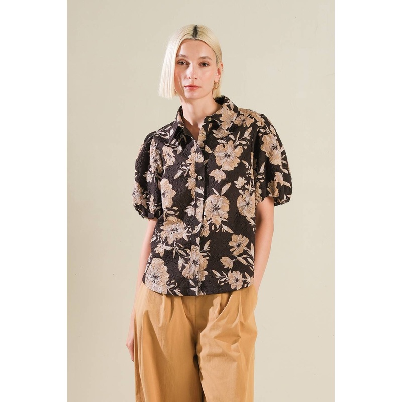 POSH PRESENCE WOVEN TOP|DARK BROWN|S|M|L