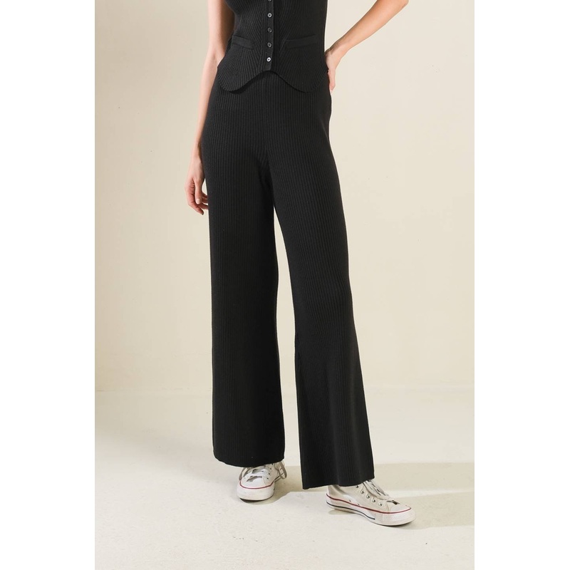 REGAL RISE BLACK KNIT PANTS|BLACK|S|M|L