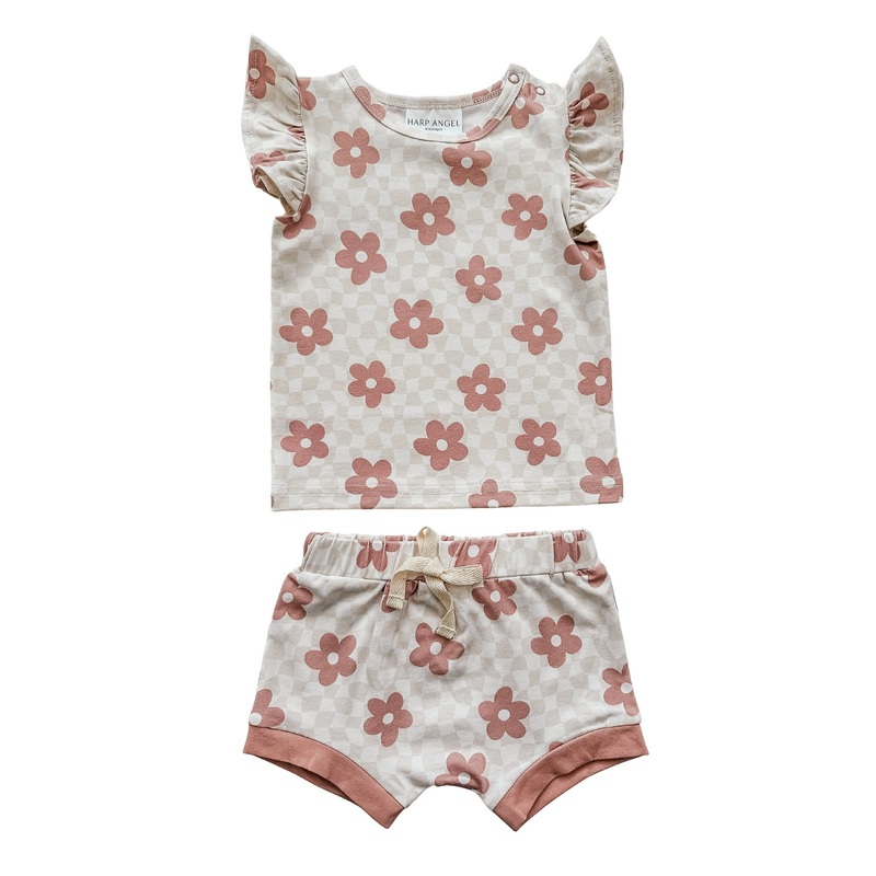 Ruffle Short Set – Checkered Daisy