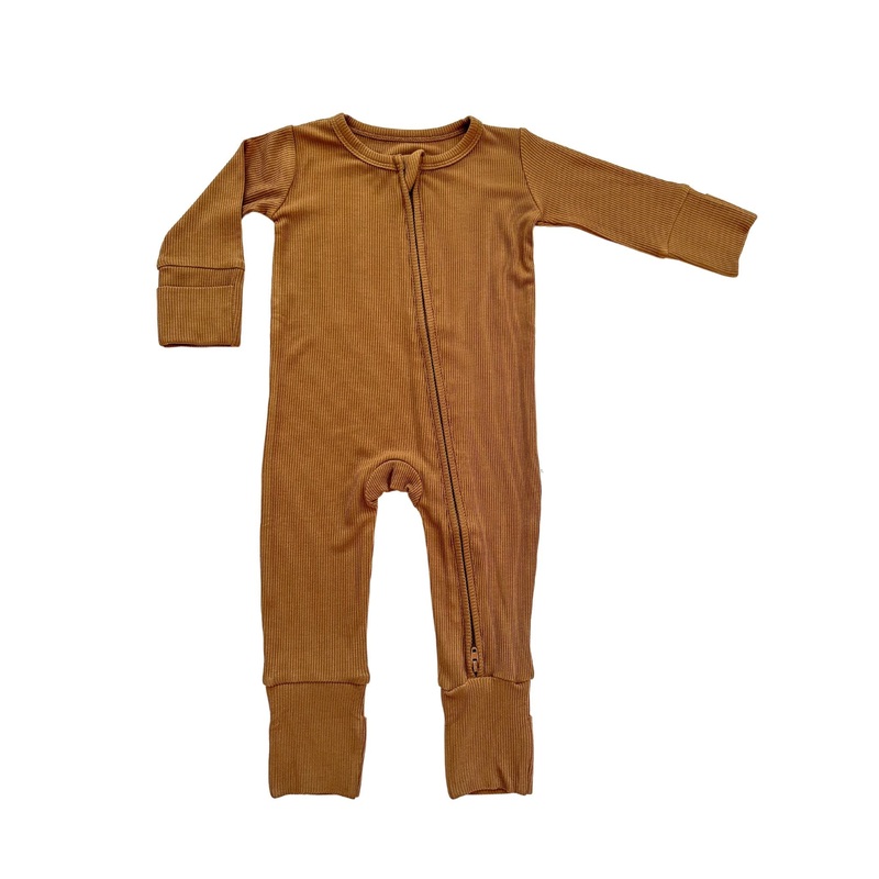 Zipper Romper – Caramel Ribbed