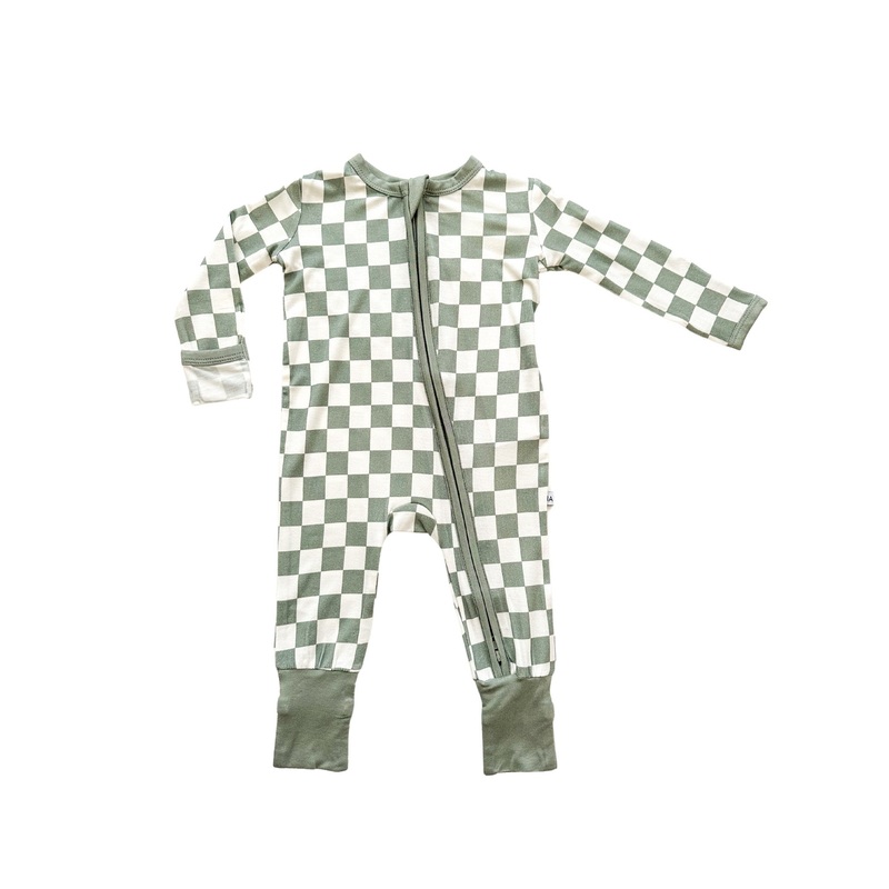 Zipper Romper – Jade Checker|Newborn|0-3 Months|3-6 Months|6-12 Months|12-18 Months|18-24 Months