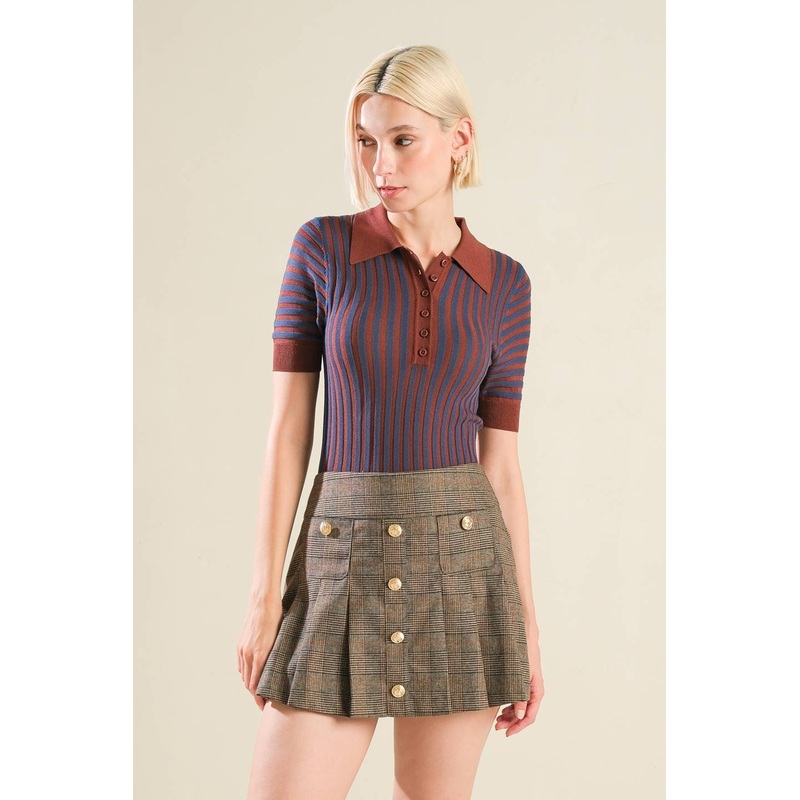 BLISSFUL STROLLS SWEATER POLO TOP