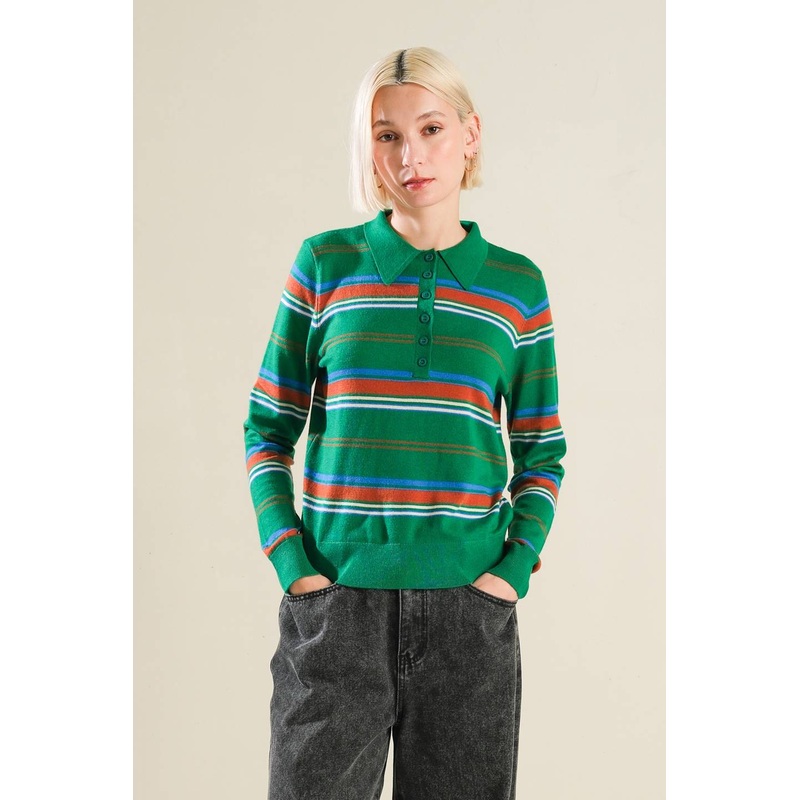 CALL IT FATE SWEATER POLO TOP|GREEN MULTI|NAVY MULTI|S|M|L