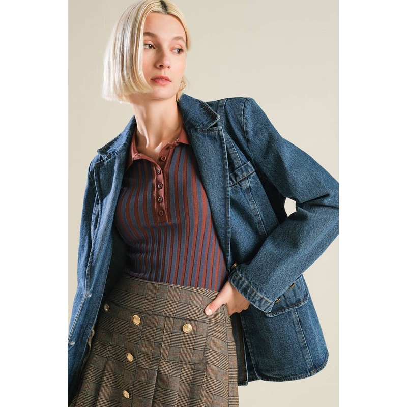 HOT TO GO DENIM BLAZER|DENIM BLUE|S|M|L