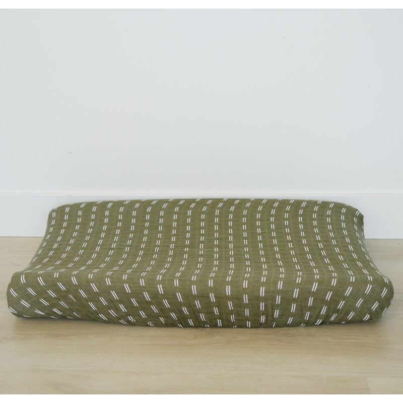 Olive Strokes Muslin Changing Pad Cover