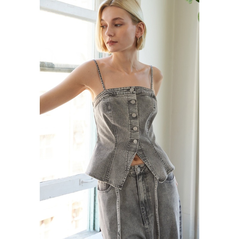 SLEEK ESSENCE DENIM TOP|GREY|S|M|L