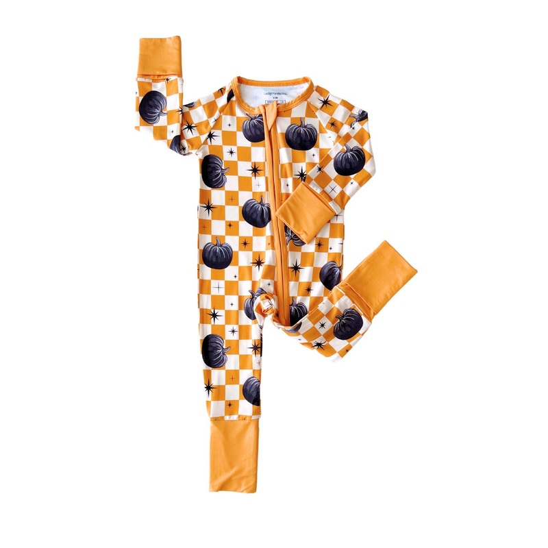 Bamboo Zip Romper | Checkered Pumpkin