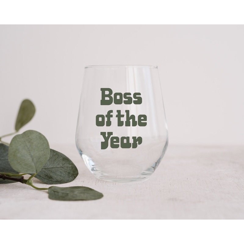 Boss of the Year Wine Glass|Green|Ivory
