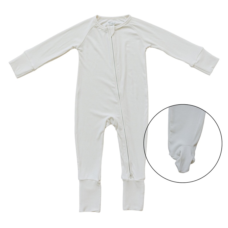 Cream Ribbed Bamboo Zipper|Premie (footed)|NB (footed)|0-3 (footed)|3-6 (footed)|6-12 (foot cuff)|18 (foot cuff)|2T (foot cuff)