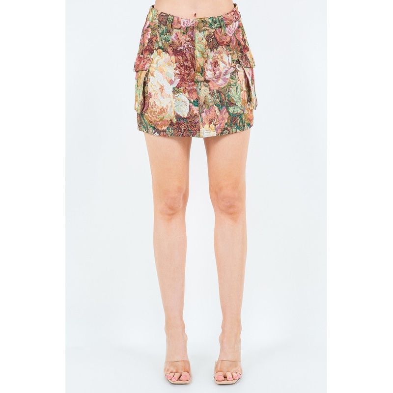 Jacquard Weave Cargo Pocket Skirt