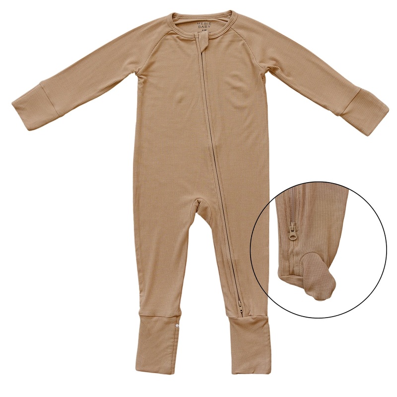 Latte Ribbed Bamboo Zipper|Premie (footed)|NB (footed)|0-3 (footed)|3-6 (footed)|6-12 (foot cuff)|18 (foot cuff)|2T (foot cuff)