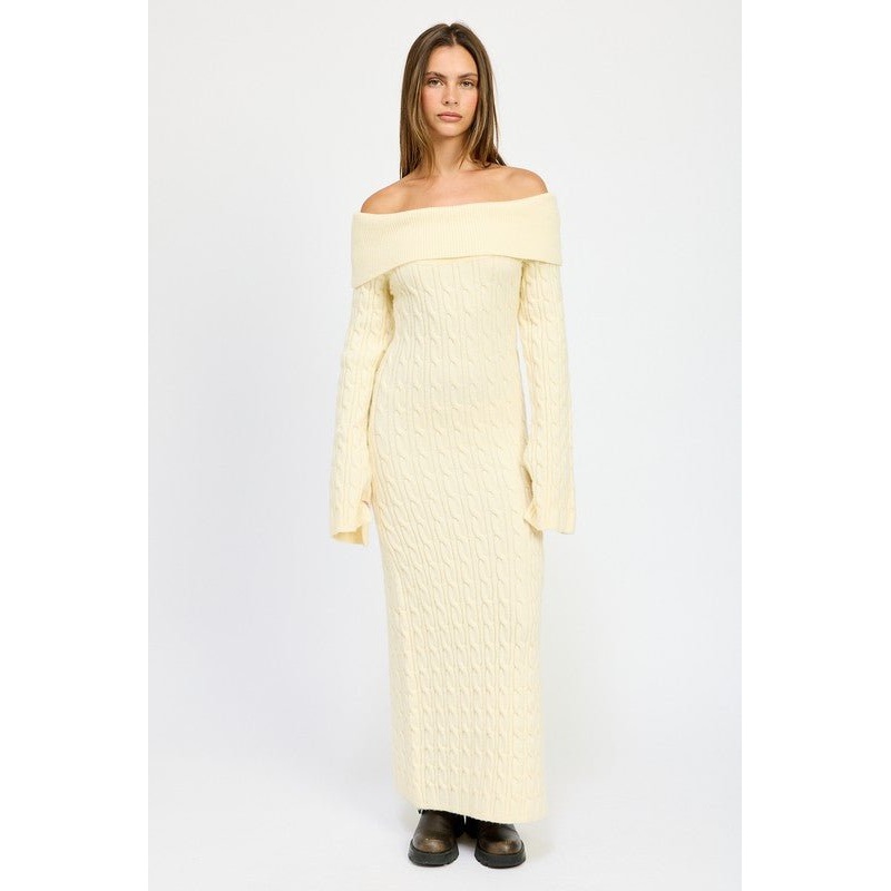 OFF SHOULDER MAXI CABLE DRESS|IVORY|OATMEAL|S|M|L