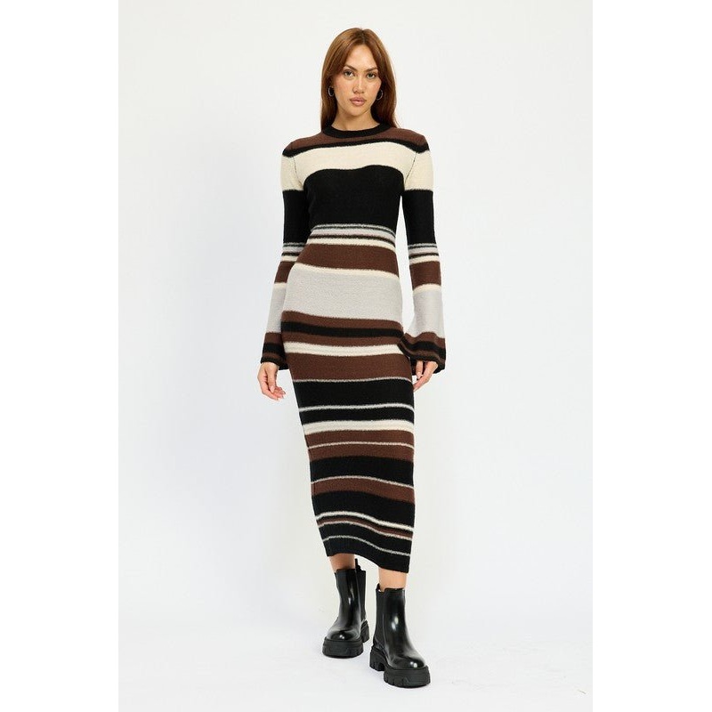 STRIPE MAXI BODYCON DRESS|BROWN MULTI|S|M|L
