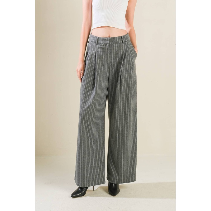 WANNA BE LOVED WOVEN PANTS|GREY/WHITE|S|M|L