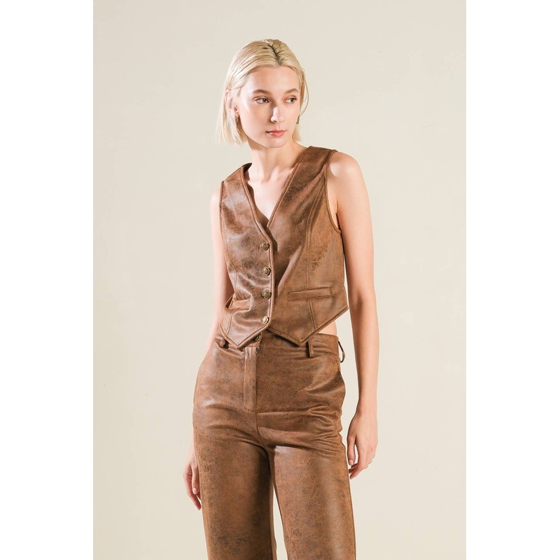 A GIFT FROM LOVE LEATHER VEST|BROWN|S|M|L