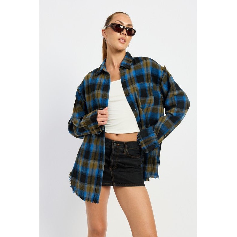 ACID WASH FLANNEL SHIRT|BLUE GREEN|PEACH BLUE|S|M|L