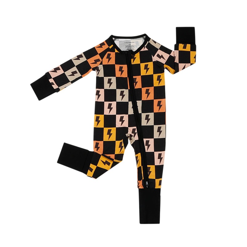 Bamboo Zip Romper | Colorful Checks & Bolts